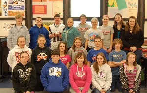 Dr. Jo Wildermuth (back row, 4th from l), chapter vice president for scholarships, poses with students from Clinton Massie Middle School in April.